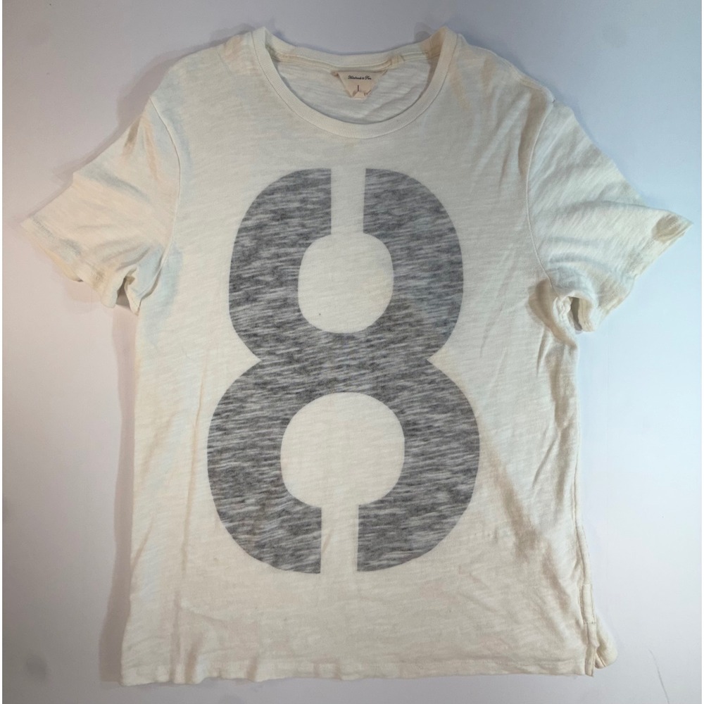Rag & Bone Mens Graphic 8 T-Shirt Off White Cream Slub Cotton Large